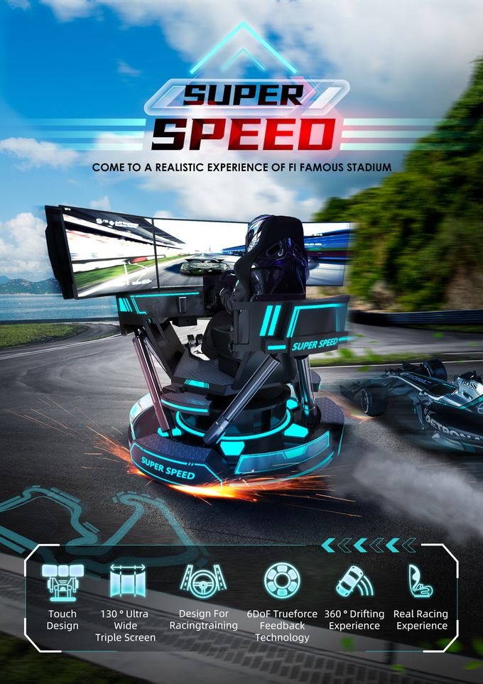 VR 3スクリーンカーレーシング 仮想現実シミュレーター 6Dofブラックカーレーシング ゲームマシン 5d カー運転 アークード フォーモール 0