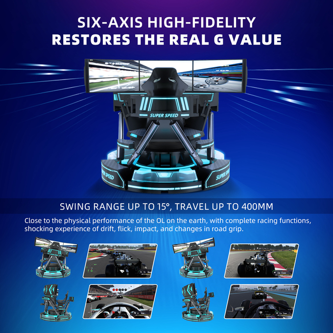 VR 3スクリーンカーレーシング 仮想現実シミュレーター 6Dofブラックカーレーシング ゲームマシン 5d カー運転 アークード フォーモール 2