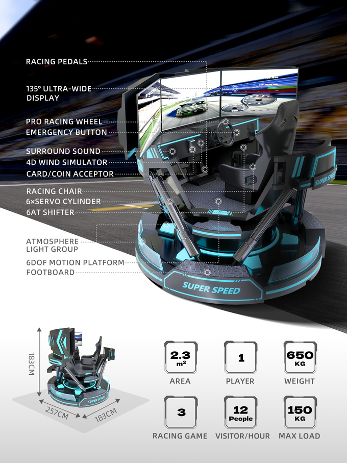 VR 3スクリーンカーレーシング 仮想現実シミュレーター 6Dofブラックカーレーシング ゲームマシン 5d カー運転 アークード フォーモール 1