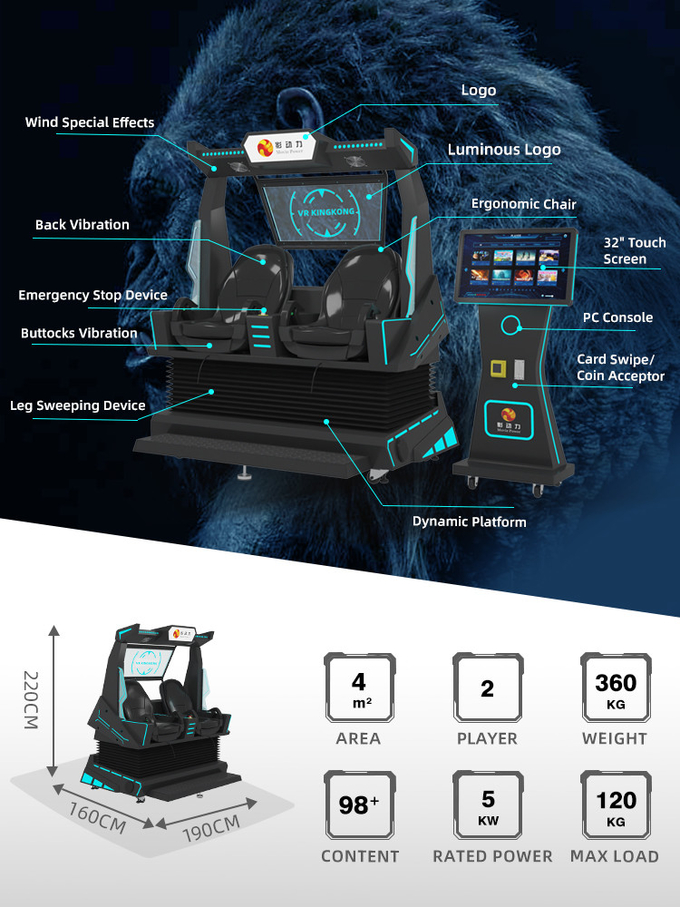 9dVR映画 2席ローラーコースター Vrチェア アーケード 4d 8d 9d バーチャルリアリティシミュレーター VRゲームマシン 1