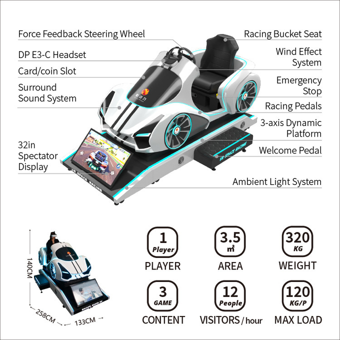 VR カーシミュレーター カーレースゲーム VR マシン 9d 仮想リアリティ 運転シミュレーター 機器 コイン操作 アーケードゲーム 4